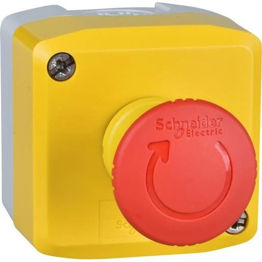 Schneider XALK178F complete gele noodstopkast met rode draaiontgrendeling